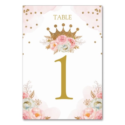 Floral Pink & Gold Princess Royal Table number Kaart (Voorkant)