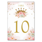Floral Pink & Gold Princess Royal Table number Kaart (Achterkant)