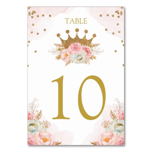 Floral Pink & Gold Princess Royal Table number Kaart (Voorkant)