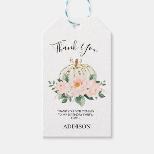 Floral Pink Gold Pumpkin Birthday Dank u Label Cadeaulabel