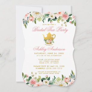 Floral Pink Gold Vrijgezellenfeest Tea Party nodig Kaart