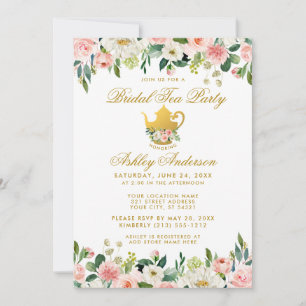 Floral Pink Gold Vrijgezellenfeest Tea Party nodig Kaart