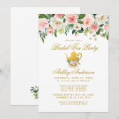 Floral Pink Gold Vrijgezellenfeest Tea Party nodig Kaart (Voorkant / Achterkant)