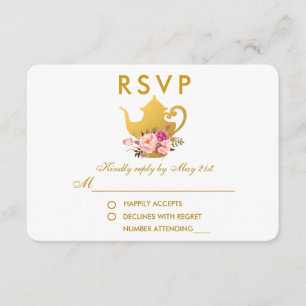 Floral Pink Gold Vrijgezellenfeest Tea Party RSVP