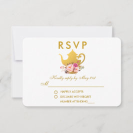 Floral Pink Gold Vrijgezellenfeest Tea Party RSVP