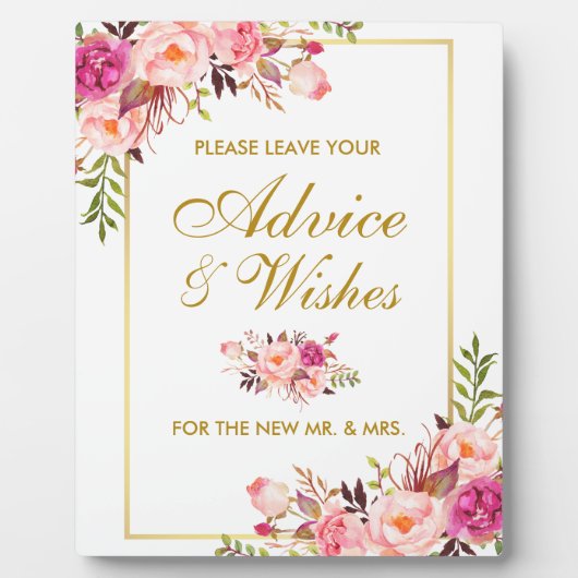 Floral Pink Gold Wedding Advice and Wishes Fotoplaat (Voorkant)