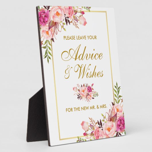 Floral Pink Gold Wedding Advice and Wishes Fotoplaat (Zijkant)
