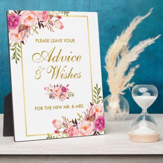 Floral Pink Gold Wedding Advice and Wishes Fotoplaat (Zijkant)