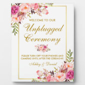 Floral Pink Gold Wedding Ceremonie zonder stopcont Fotoplaat (Voorkant)