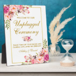 Floral Pink Gold Wedding Ceremonie zonder stopcont Fotoplaat<br><div class="desc">Waterverf Floral Pink Blush Gold Wedding Ceremony Unplugged Table Plaque</div>