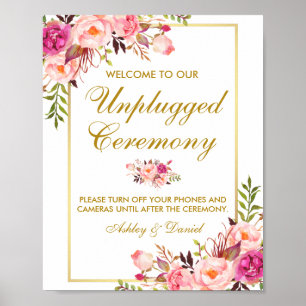 Floral Pink Gold Wedding Ceremonie zonder stopcont Poster