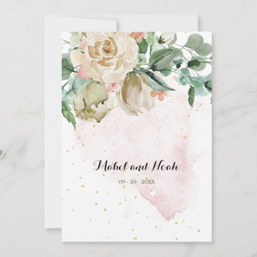 Floral Pink Green Foliage Elegant Roos Kaart (Achterkant)