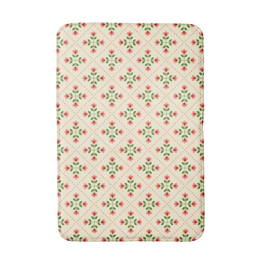 Floral Pink & Green Quilt Folk Art Pattern Badmat (Voorkant Verticaal)