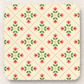 Floral Pink & Green Quilt Folk Art Pattern Bier Onderzetter (Voorkant)