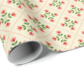 Floral Pink & Green Quilt Folk Art Pattern Cadeaupapier (Rol Hoek)