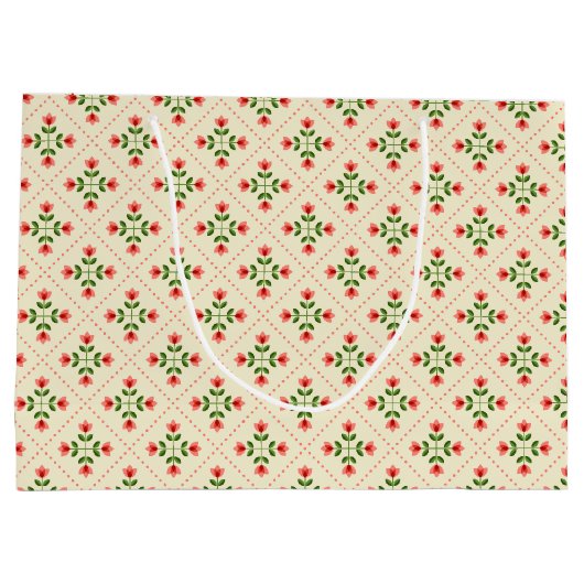 Floral Pink & Green Quilt Folk Art Pattern Groot Cadeauzakje (Achterkant)