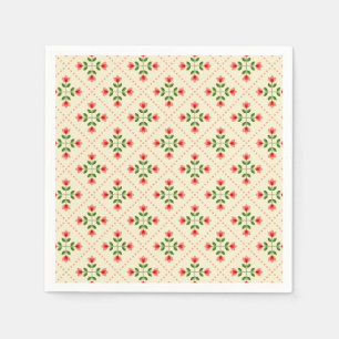 Floral Pink & Green Quilt Folk Art Pattern Servet