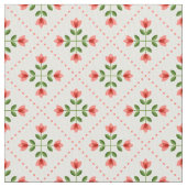 Floral Pink & Green Quilt Folk Art Pattern Stof (Close Up)