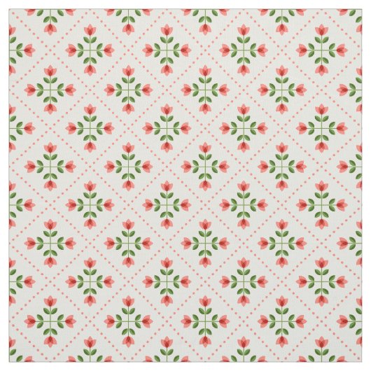 Floral Pink & Green Quilt Folk Art Pattern Stof (Swatch)