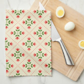 Floral Pink & Green Quilt Folk Art Pattern Theedoek (Quarter Fold)