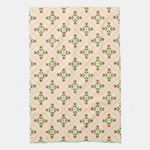 Floral Pink & Green Quilt Folk Art Pattern Theedoek