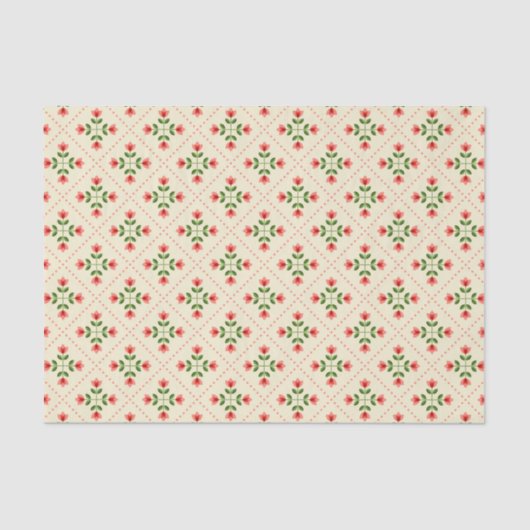 Floral Pink & Green Quilt Folk Art Pattern Tissuepapier (Voorkant)
