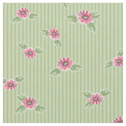 Floral Pink Green Striped Stof (Close Up)