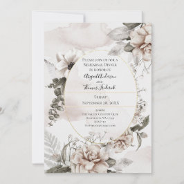 Floral Pink Grey Botanical Elegant Rehearsal Dinne Kaart