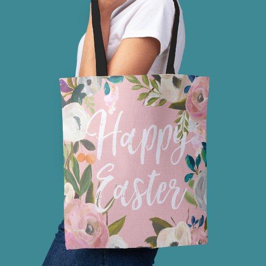 Floral Pink Happy Pasen | Paaseiershunt Tote Bag