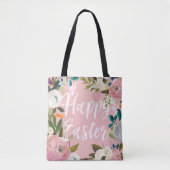 Floral Pink Happy Pasen | Paaseiershunt Tote Bag (Voorkant)