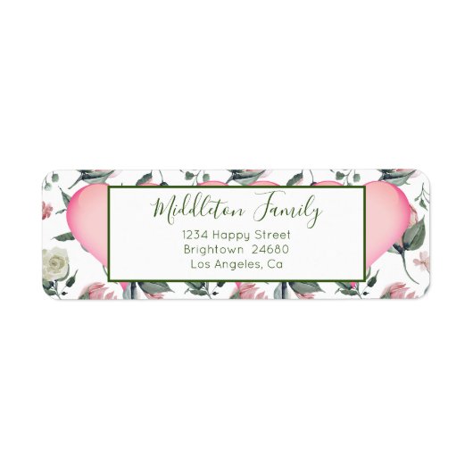 Floral Pink Heart Modern Personal Etiket (Voorkant)