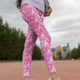 Floral Pink Heart Pattern Leggings