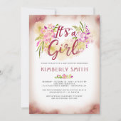 Floral Pink - Het is een meisje Baby shower Kaart (Voorkant)