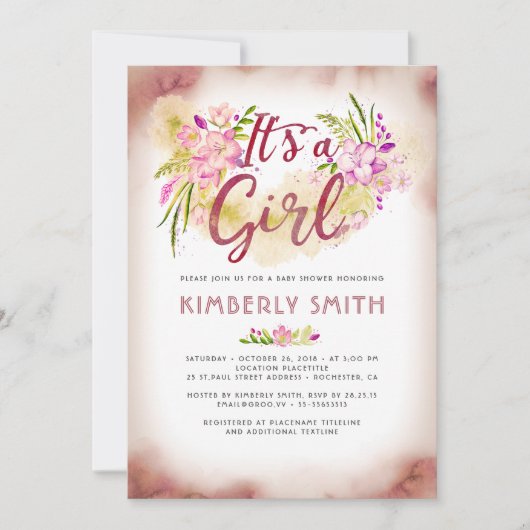 Floral Pink - Het is een meisje Baby shower Kaart (Voorkant)