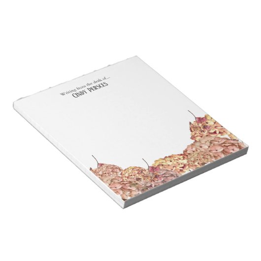 Floral Pink Hydrangea Border Personalized Notepad Notitieblok (Schuin)