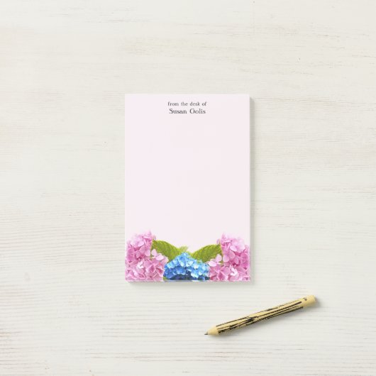 Floral Pink Hydrangea Home Kantoor Post-it® Notes (Op bureau)