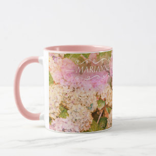 Floral Pink Hydrangea Monogram Name Script Mok