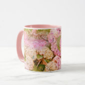 Floral Pink Hydrangea Monogram Name Script Mok (Voorkant links)