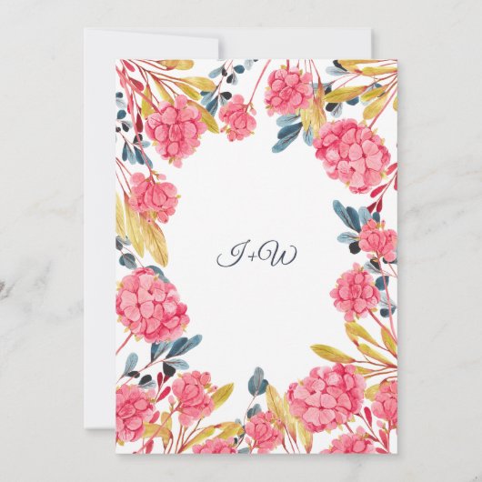 Floral Pink Hydrangeas Bouquet Save the Date (Achterkant)