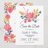 Floral Pink Hydrangeas Bouquet Save the Date (Voorkant / Achterkant)