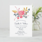 Floral Pink Hydrangeas Bouquet Wedding Invitation Kaart (Staand voorkant)