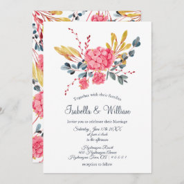 Floral Pink Hydrangeas Bouquet Wedding Invitation Kaart