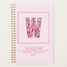 Floral Pink Initial Name Letter W Planner