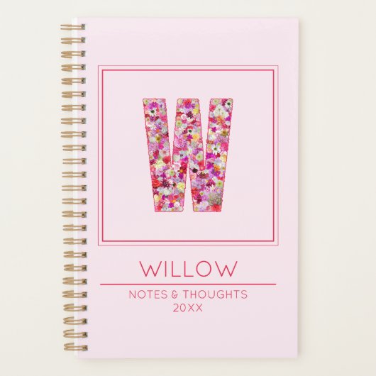 Floral Pink Initial Name Letter W Planner (Voorkant)