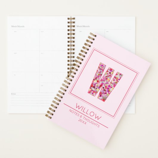 Floral Pink Initial Name Letter W Planner (Display)