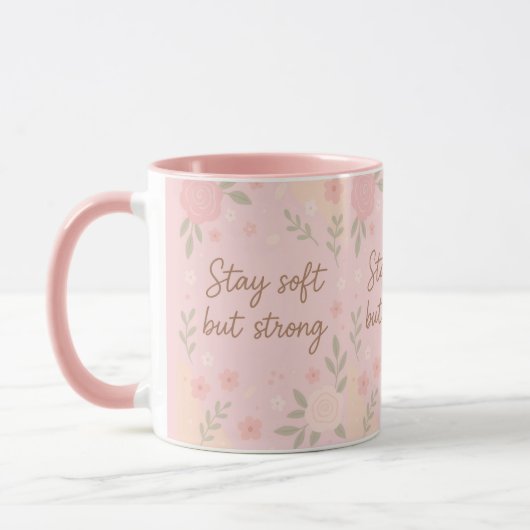 Floral Pink Inspirational Quote – Stay Soft Mok (Links)