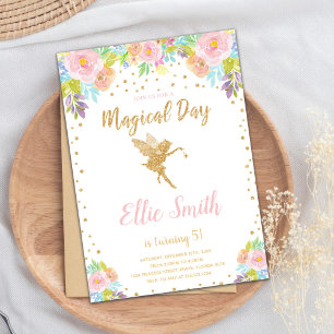 Floral Pink Magical Fairy Birthday Invitations Kaart