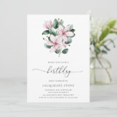 Floral Pink Magnolia Eucalyptus Adult Birthday Kaart (Staand voorkant)