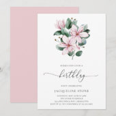 Floral Pink Magnolia Eucalyptus Adult Birthday Kaart (Voorkant / Achterkant)