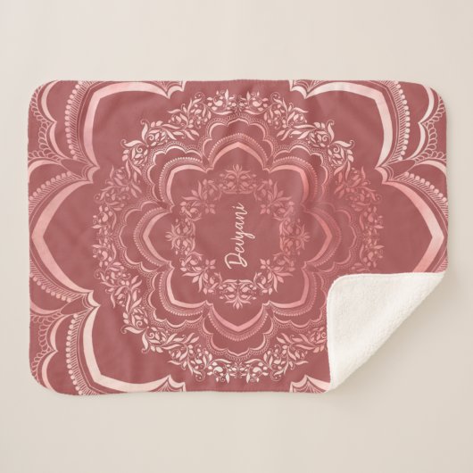 Floral Pink Mandala on a Pink Background Sherpa Deken (Voorkant (horizontaal))